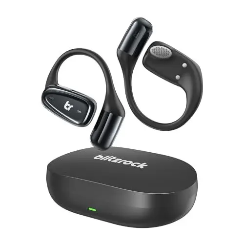 Produktbild: BlitzRock Open Ear Kopfhörer Bluetooth 5.4 Kabellose, 7,1g Ultraleicht, 0,7mm Ohrbügel, Sicherer Sitz, Klarer Klang, ENC Noise Cancelling, IPX7, Sportkopfhörer für Fitness, Laufen, Schwarz