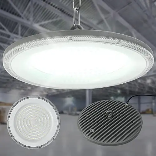 Produktbild: Blivrig 150W 18000LM LED UFO Hallenstrahler Industrielampe 230V, Industrie Hängeleuchten 6500K Kaltweiss, IP65 Wasserdicht, 144 LED Pendelleuchten für Innen Fabriken, Büro, Fußballplatz, Restaurant
