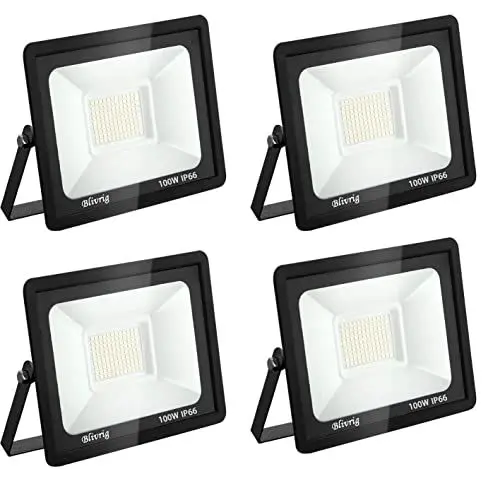 Produktbild: Blivrig 100W LED Strahler Außen 4er Set Kaltes Weiß 6500K, 10000LM Scheinwerfer Aussen, IP66 Wasserdicht LED Außenstrahler Fluter, für Gärten, Innenhöfe, Garage