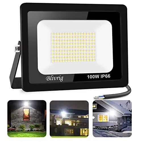 Produktbild: Blivrig 100W LED Strahler Außen Warmweiß 3000K, 10000LM Superhell Außenstrahler, IP66 Wasserdicht LED Fluter, Flutlicht, Aussenlampe für Gärten, Innenhöfe, Garage, Hotel