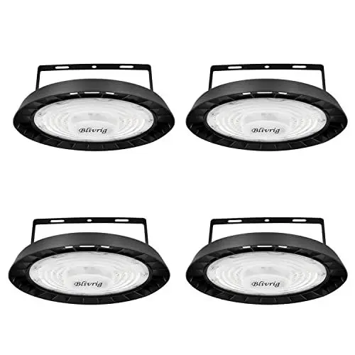 Produktbild: Blivrig 4PCS 100W LED UFO Hallenstrahler Industrielampe 6500K Kaltweiß 10000LM, 144 LED Hängeleuchten 230V mit Kabel, IP65 Wasserdicht LED Pendelleuchten Innenbeleuchtung für Gymnasium, Fabriken