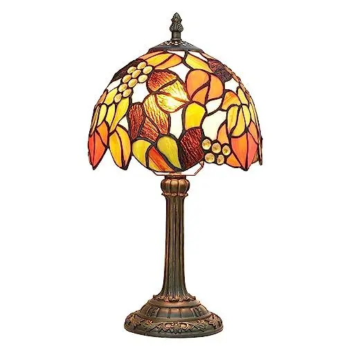 Produktbild: Blivuself Tiffany Buntglas Tischlampe Orange Trauben Schlafzimmer Nachttisch Schreibtisch Licht Für Büro Schlafsaal Bar Dekorieren Retro Stil Einzigartige Nette Akzent Dekor 8