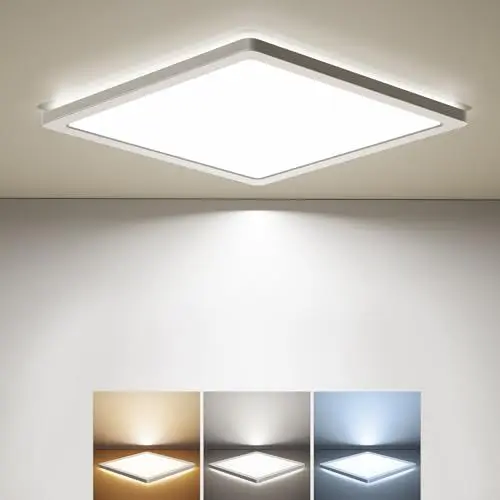 Produktbild: BLNAN LED Deckenleuchte, 18W Deckenlampe Flach Warm Neutral Kalt Weiß 3000K/4000K/5000K, Panel mit Hinterleuchtung, 1800lm für Flur, Schlafzimmer, Küche, Bad, Balkon, Keller - Ultradünn Modern 22cm