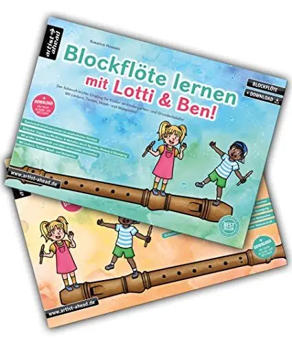 Produktbild: Blockflöte lernen mit Lotti & Ben – Band 1 + 2 im Set! Der leichte Einstieg für Kinder – die kindgerechte Blockflötenschule mit Liedern, Texten, Musik- & Malspielen (inkl. Download
