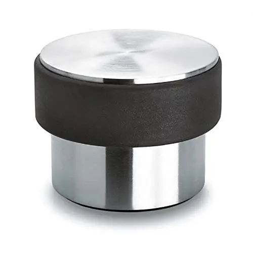 Produktbild: Blomus -STOP- Robuster Türstopper aus mattem Edelstahl, 2kg, mit Kratzschutz und Schutzrand aus Gummi, ideal für Zuhause und Büro, stilvolles Design (H / B / T: 7 x 9 x 9 cm, Edelstahl, 68306)