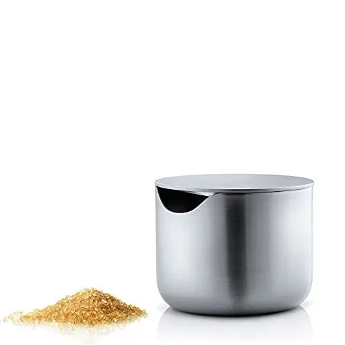 Produktbild: blomus -BASIC- Zuckerdose aus mattiertem Edelstahl, Zuckerbehälter ideal für weißen / braunen Zucker, zeitloses Design, Gefäß spülmaschinengeeignet (H / B / T 6.6x 6,6x5.2 Edelstahl, 63621)