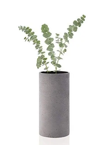 Produktbild: blomus -COLUNA- Vase M aus Polystone, dunkelgrau, puristische Beton-Optik, dekorative Vase in moderner Optik, hohe Tischdeko, exklusives Wohnaccessoire (H / B / T: 24 x 12 x 12 cm, dunkelgrau, 65626)