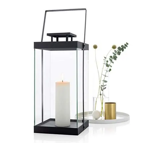 Produktbild: blomus -FINCA- Laterne L aus pulverbeschichtetem Metall, Windlicht, exklusive Optik, modernes Wohnaccessoire, stimmungsvolle Atmosphäre, Indoor-Nutzung (H / B / T: 46 x 20,5 x 21 cm, Schwarz, 63688)