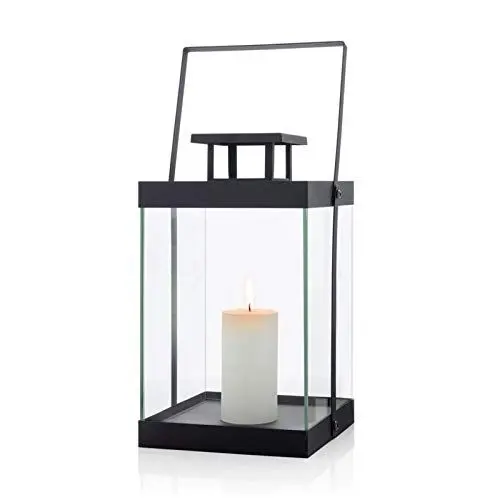 Produktbild: blomus -FINCA- Laterne M aus pulverbeschichtetem Metall, Windlicht, exklusive Optik, modernes Wohnaccessoire, stimmungsvolle Atmosphäre, Indoor-Nutzung (H / B / T: 36,5 x 21 x 21 cm, Schwarz, 63687)