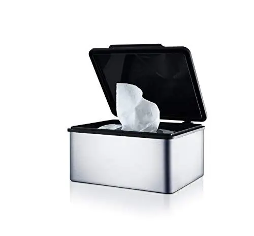 Produktbild: blomus -MENOTO- Feuchttücherbox aus mattiertem Edelstahl, mit praktischem Kunststoffeinsatz, exklusive Optik, modernes Badaccessoire, hochwertig (H / B / T: 7 x 14,9 x 13,2 cm, Edelstahl, 68821)