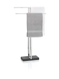 Produktbild: blomus -MENOTO- Handtuchständer aus poliertem Edelstahl, Freistehend mit 2 Handtuchstangen, exklusive Optik, modernes Badaccessoire, Montage ohne Bohren (H / B / T: 86 x 50 x 16 cm, Edelstahl, 68664)