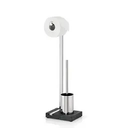 Produktbild: blomus -MENOTO- Stand WC-Garnitur aus poliertem Edelstahl, freistehender Toilettenbutler, platzsparende Konstruktion in exklusiver Optik, Badaccessoire (H / B / T: 64,5 x 15 x 20 cm, Edelstahl, 68688)