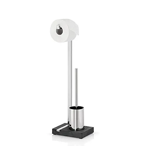 Produktbild: blomus -MENOTO- Stand WC-Garnitur aus poliertem Edelstahl, freistehender Toilettenbutler, platzsparende Konstruktion in exklusiver Optik, Badaccessoire (H / B / T: 64,5 x 15 x 20 cm, Edelstahl, 68688)