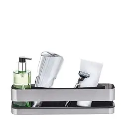 Produktbild: blomus -NEXIO- Duschkorb aus mattiertem Edelstahl, praktischer Kunststoffeinsatz für vereinfachte Reinigung, inkl Halterung, exklusives Badaccessoire (H / B / T: 8,5 x 34 x 8 cm, Edelstahl, 68942)