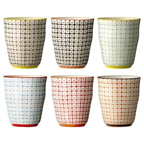 Produktbild: Bloomingville Becher Carla - Kaffeetassen Teetasse ohne Henkel, rot orange blau grün, Keramik, 6er Set