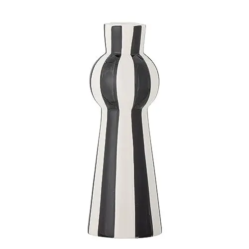 Produktbild: Bloomingville Eja Kerzenhalter für Stabkerzen in Schwarz Weiß gestreift aus Steingut, 17x6cm, 82060193