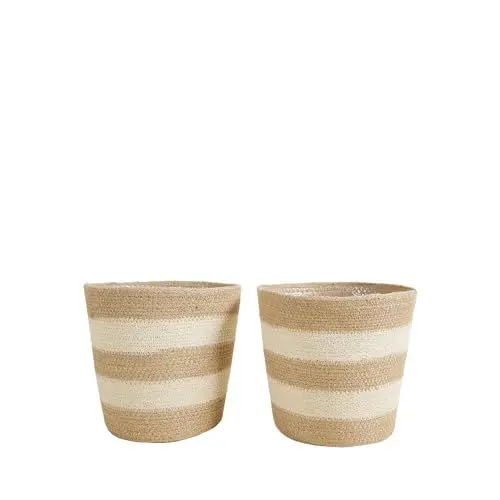 Produktbild: Bloomique - Geflochtener Blumentopf Gaby - Set mit 2 Töpfen - Beige - Jute - Korb für Pflanzen - Innen und Außen - H22x Ø21
