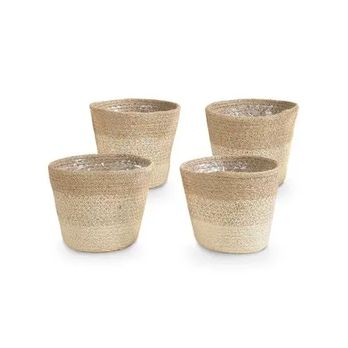 Produktbild: Bloomique - Geflochtener Blumentopf Gaby - Set mit 4 Töpfen - Beige - Jute - Korb für Pflanzen - Innen und Außen - H13x Ø12