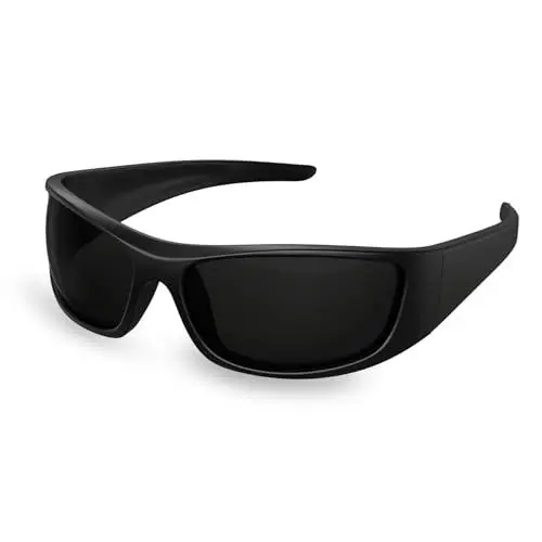Produktbild: Bloomoak Super Dark Lens Black Polarized Sunglasses | Wrap Around Sport Sunglasses Unsex | UV400 Protection | CAT 4 | For photophobia | Cycling Running Driving Fishing