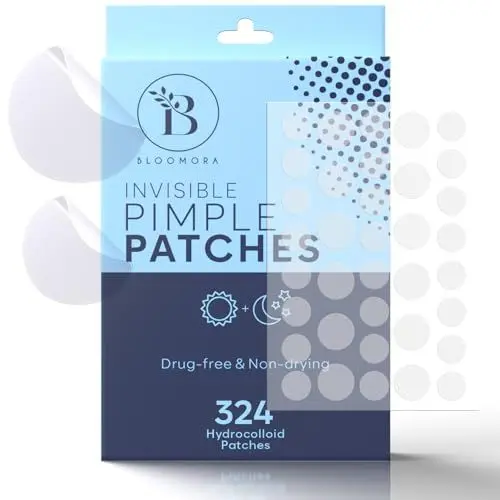 Produktbild: BLOOMORA Unsichtbare Pickel Patch (324 Stück), Hydrokolloid Pflaster für Akne, Pimple Patches für das Gesicht, Acne Patch, Anti Pickel Patches, Pickel Pflaster (Größen S/L)