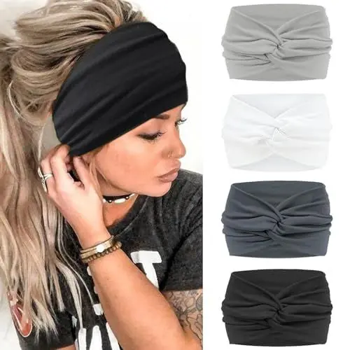 Produktbild: Blooms Haarband Stirnband Damen, Breit Haarbänder Antirutsch Headband Elastisch Head Band Soft Hairband Sport Yoga Gym Haarschmuck 4 Pcs