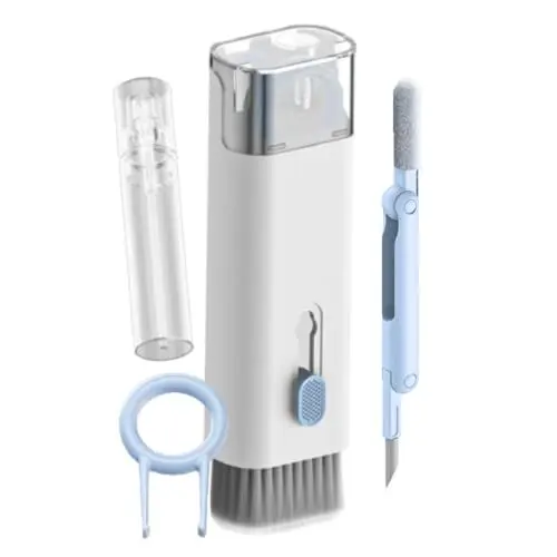 Produktbild: BLOOOK Reinigungsbürste für Tastatur,7 in 1 Keyboard Cleaning Brush Kit,Multifunction Earphones Cleaner mit Tastenkappe Abzieher,für Airpods Earbuds Smartphone Reinigung Set (blau)