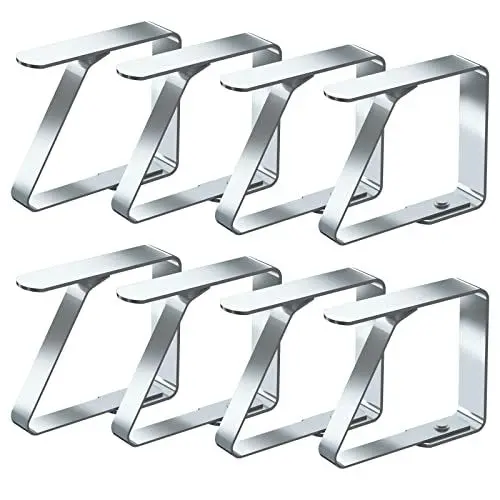 Produktbild: Blooven 8 Stück Tischtuchklammern Edelstahl, Tischdeckenklammer Tischabdeckungsklemmen Tischdecke Clips Tischtuch Clips - Silber, Für Tische mit max. Plattenstärke von 3 cm (4 cm x 8 PCS)