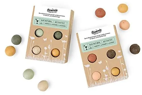 Produktbild: Blossombs Blumensamen - 2 x Kleine Giftbox mit 4 Samenbomben - Saatbomben Blumen Geschenk für Bienen und Schmetterling