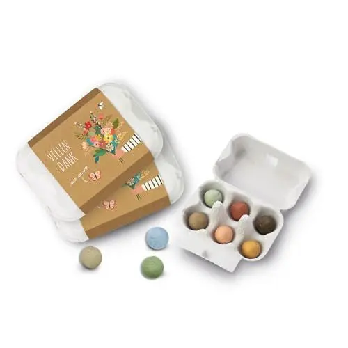 Produktbild: Blossombs Samenbomben Eierschachtel 2 Stück - Vielen Dank Blumensamen Geschenk & Nachhaltiges Mitgebsel Saatbomben als Dankeschön Geschenke Blumenstrauß Blumenmurmeln Saatkugeln - 2 x 6 Samenbomben