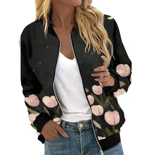 Produktbild: Blouson Bomberjacke Damen Schwarz Damen Bomberjacke Winter Dünne Jacke Piloten Jacke Damen Bomberjacke Damen Marine Fliegerjacke Damen Schwarz Teddyjacke Damen Damenjacken Sale guenstig