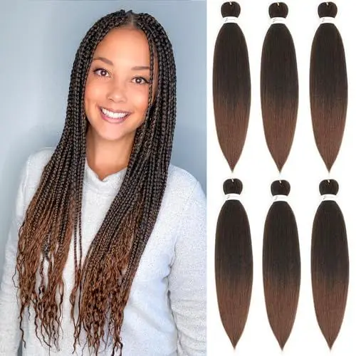 Produktbild: BLTYXT Pre-stretched Braiding Hair 26'' Easy Braid 6 Packs Professional Itch Free Synthetic Fiber EZ Braids Yaki Texture Knotless Braiding Hair Extensions(T1B-30, 26 Inch（Pack of 6）)