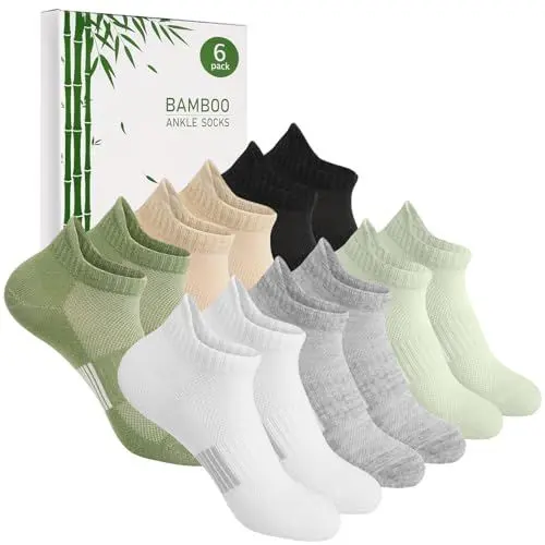 Produktbild: Blu Ninfee Bambus Sneaker Socken Damen 35-38, Sneakersocken Atmungsaktive Sportsocken, Laufsocken, Geschenke für Frauen, Kurze Damensocken Sommer, 6Paar, Mehrfarbig