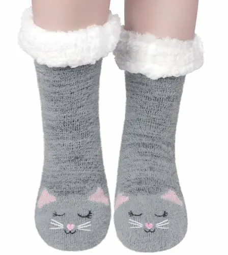 Produktbild: Blu Ninfee Hüttensocken Kuschelsocken Damen 39-42, Wintersocken Stoppersocken Thermosocken Flauschige Socken, Gefütterte Haussocken Rutschsichere Bettsocken für Frauen und Mädchen