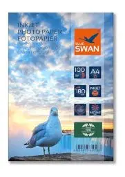 Produktbild: BLUE SWAN 100 Blatt A4 Fotopapier, 180g/m², Hochglänzend Weiß, schnell trocknend, wasserfest und kratzfest für Tintenstrahldrucker.