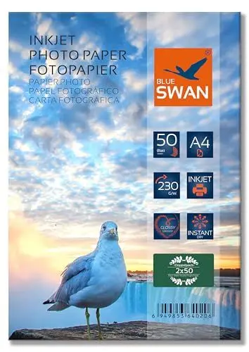Produktbild: BLUE SWAN 100 Blatt Fotopapier A4,230g/qm, DIN A4 Hochglanz-weiß wasserfest hohe Farbbrillianz,für Inkjet Drucker (Tintenstrahldrucker)