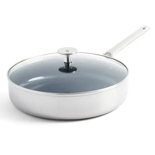 Produktbild: Blue Diamond Cookware Triple Steel Edelstahl Diamantverstärkte Keramik Antihaft 28cm/3,6L Schmorpfanne mit Deckel, Familiengröße, PFAS-frei, Mehrschichtig, Induktion,Spülmaschinen- und ofenfest,Silber