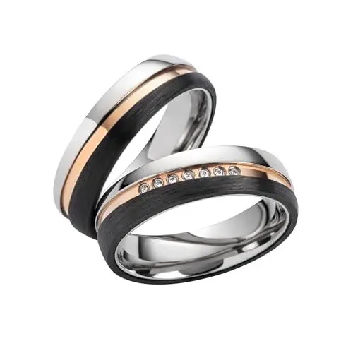 Produktbild: Blue Moon Diamonds Paar Titan/Carbon Eheringe Hochzeitsringe Verlobungsringe Trauringe Partnerringe, Antragsringe Paar Ringe SD7016