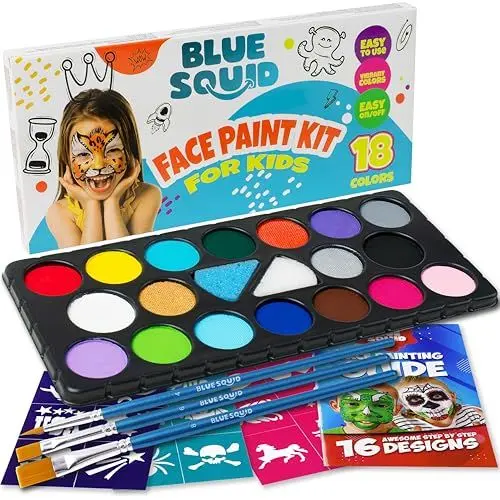 Produktbild: Blue Squid Kinderschminke Set Ideales Schminke 18 Farben, Theaterschminke Faschingsschminke für Kinder, Kinderschminke Wasserbasis, Kinderschminken Set für Halloween Karneval