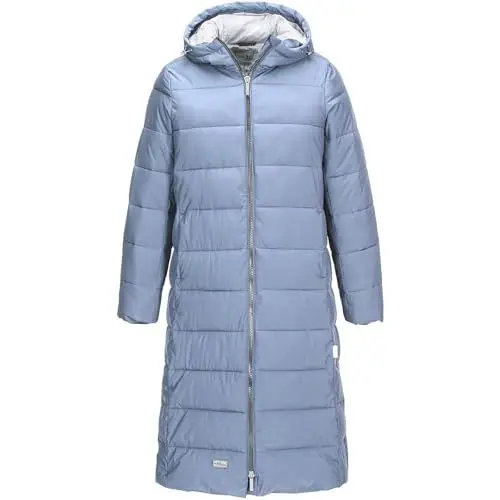 Produktbild: Blue Wave Damen Steppmantel Kaike mit verstellbarer Kapuze - Lange Steppjacke mit Innenfutter in Steel Blue Größe 48