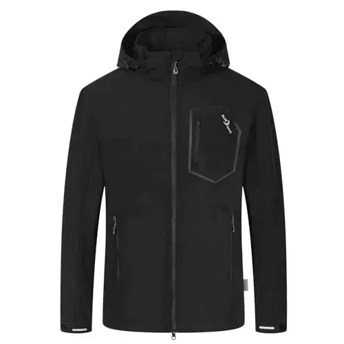 Produktbild: Blue Wave Herren Softshelljacke Louis mit verstellbarer Kapuze - Unifarbene Jacke winddicht und atmungsaktiv in Schwarz Größe 7XL