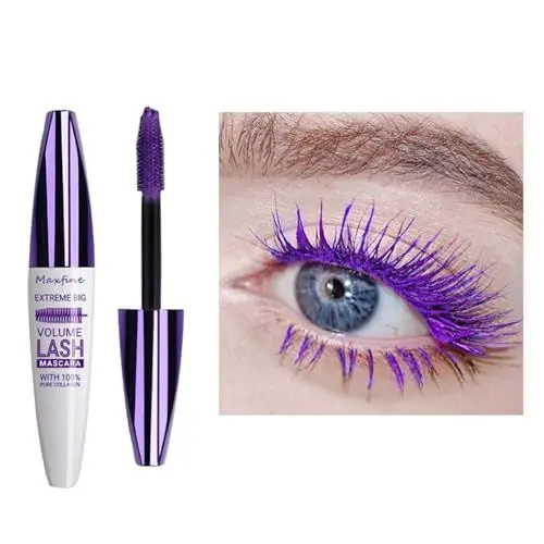Produktbild: Blue Wimperntusche Wasserfest, 10ml Mascara Wasserfest, Langlebige Volumizing Curling Verlängerung Mascara Make-Up für Weihnachten, Halloween, Partys, Hochzeiten-weiß Box (Weißer Rohr - Lila)