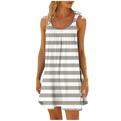 Produktbild: Bluecoolly Sommerkleid Damen Abendkleid Damen Lang Freizeit Lose Sommerkleid Hochzeitskleider Für Damen Sommerkleid Weißes Kleid Hochzeitsgast Kleid Damen Brautjungfernkleider Damen Kleider（3-Gray,L）