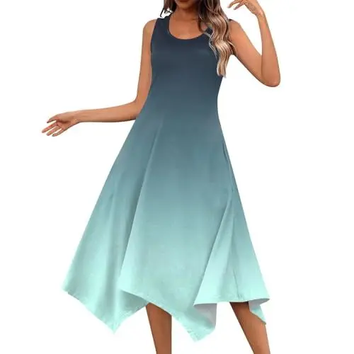 Produktbild: Bluecoolly Sommerkleid Damen Leicht Hochzeit Strandkleid Satin Kleid Sommerkleid Party Kleid Tank-Sonnenkleid Kurz Flügelärmel Rüschen Maxikleid Kurz Strandkleider Freizeitkleid（1-Cyan,S）
