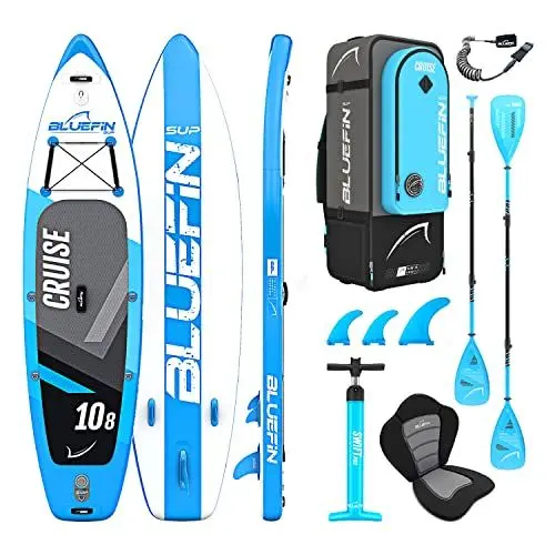 Produktbild: Bluefin Cruise SUP Board Set | Aufblasbares Stand Up Paddle Board | 6 Zoll Dick | Fiberglas Paddel | Kajak Sitz | Komplettes Zubehör | 5-Jahres-Garantie | 10’8, 12’, 15’