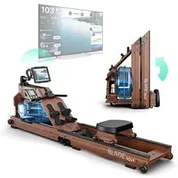 Produktbild: Bluefin Fitness Blade Aqua W-1 | Wasserbeständiges Rudergerät | 100% nachhaltiges amerikanisches Eschenholz Klappbare Heimfitnessgeräte | LCD-Konsole | Kinomap App-Integration