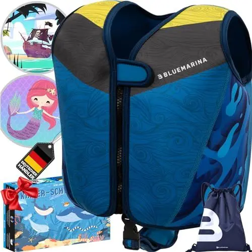 Produktbild: Bluemarina Schwimmweste für Kinder | Verschiedene Größen von Kleinkind bis Baby - Schwimmlernhilfe - Schwimmhilfe - Schwimmflügel - Schwimmring - Schwimm Weste für Kind ab 1-9 Jahren (Laguna, L)