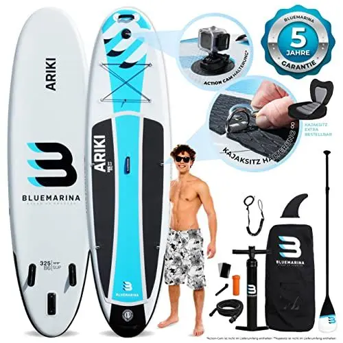 Produktbild: Bluemarina Stand Up Paddle Board aufblasbar Ariki | 𝟓 𝐉𝐀𝐇𝐑𝐄 𝐆𝐀𝐑𝐀𝐍𝐓𝐈𝐄 - 140 kg Tragkraft - Paddling Set - SUP Board - Surfbrett (Classic 325 cm)