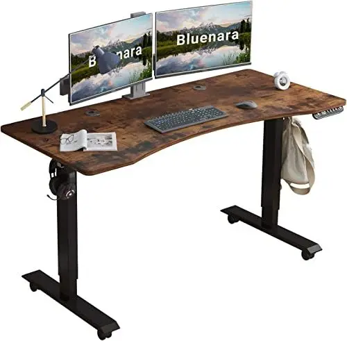 Produktbild: Bluenara Elektrisch Höhenverstellbar Schreibtisch 140x76cm Stehschreibtisch mit Memory-Steuerung mit 4-Gedächtnis-Smart-Pult für Home-Office-Arbeitsplatz, Braun Tischplatte/Schwarzer Rahmen