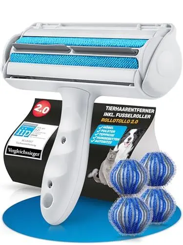 Produktbild: BluePet Original Tierhaarentferner inkl. 4X Wäschebälle I Wiederverwendbare Fusselrolle um Tierhaare, Katzenhaare, Hundehaare entfernen I Abwaschbar, Wiederverwendbar, Lint Remover