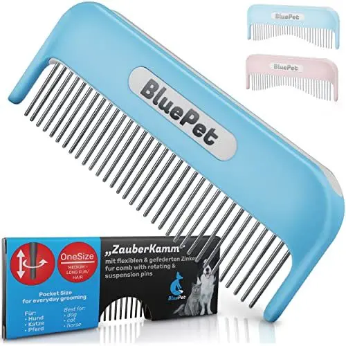 Produktbild: BluePet Zauberkamm Patentiert mit Rotierenden & Nachgebenden Zinken I Entfernt sanft Knoten & Entwirrt das Fell I Hundekamm Katzenkamm für Langhaar Hunde & Katzen